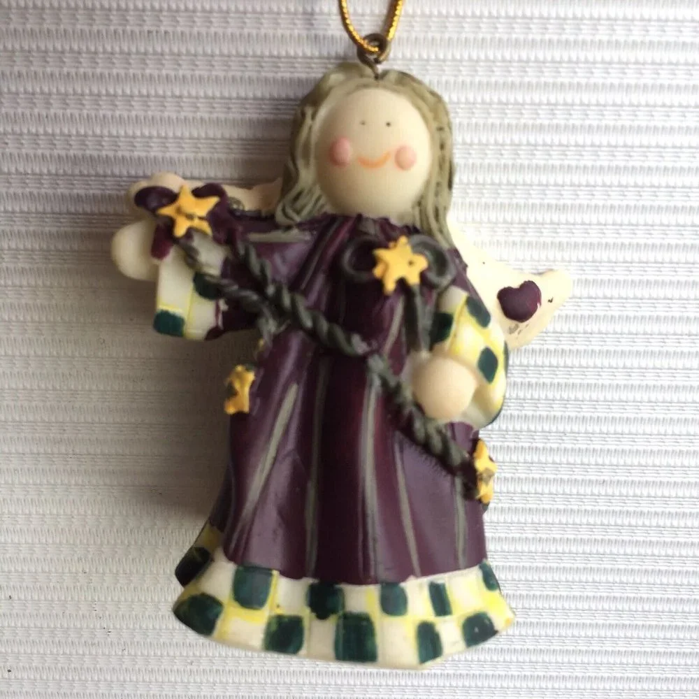 Holiday Treasures Angel with Wings Small Resin Ornament Purple Christmas Decor